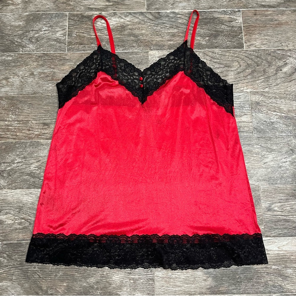 Avon Red Satin Lace Trim Cami Slip